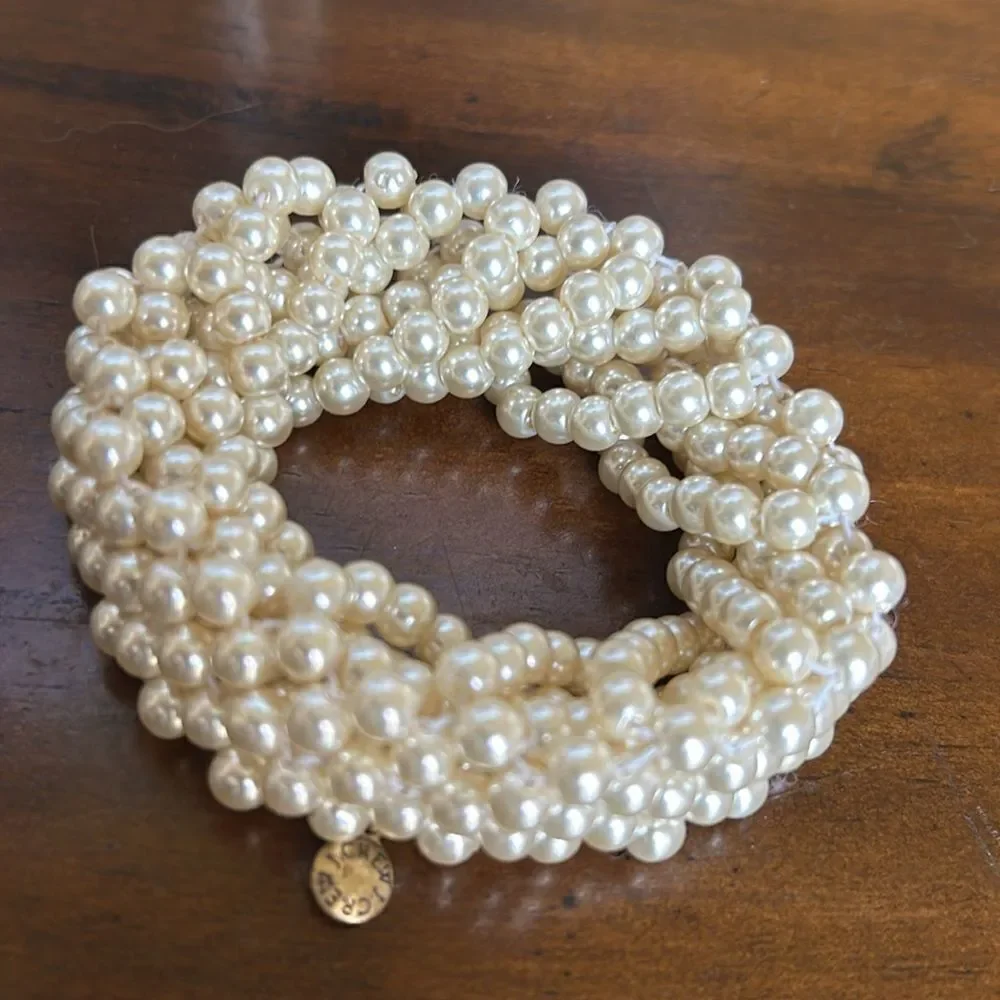 J Crew Bracelet Faux Pearl Beaded Stretch  Twisted Multistrand Gold Tone